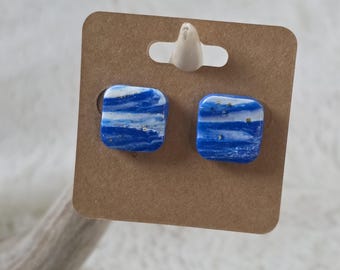 Kansas City Royals Inspired Stud Earrings | Blue & White Baseball Fan Earrings | KC Game Day Jewelry | Handmade Polymer Clay Studs
