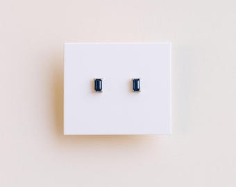 Kansas City Royals Inspired Baguette Stud Earrings – Sapphire Blue & Gold | Minimal Game Day Jewelry