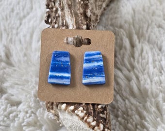Kansas City Royals Inspired Stud Earrings | Blue & White Handmade Polymer Clay Earrings | Lightweight Game Day Jewelry