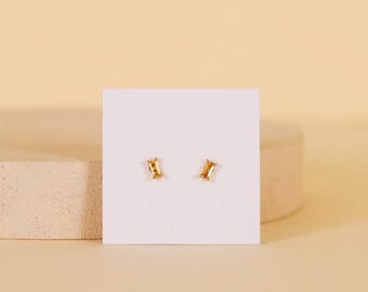 Champagne Baguette Stud Earrings | 18K Gold Plated Minimalist Bar Earrings