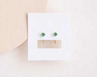 Emerald Green Stud Earrings | Gold Emerald Studs | May Birthstone Earrings | Minimalist Green Earrings | Dainty Gold Stud Earrings | Gift fo