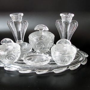 英国購入Vintage Cut-Glass Dressing Table Set Vintage Blue Glass Dressing Table Set - Etsy