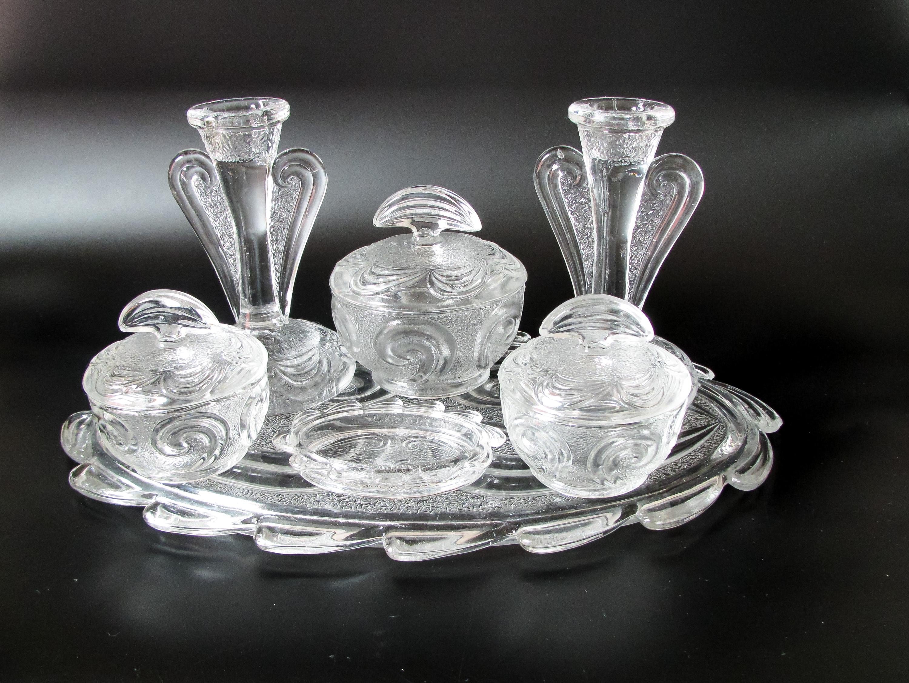 Vintage Blue Glass Dressing Table Set - Etsy