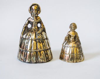 2 Antique Brass Bells, Victorian Ladies, Brass Decor, c. late 19th / early 20th Century.
