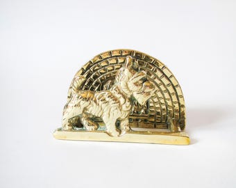 Vintage Brass Scottish Terrier Letter Rack, Fireplace Design, Home Decor