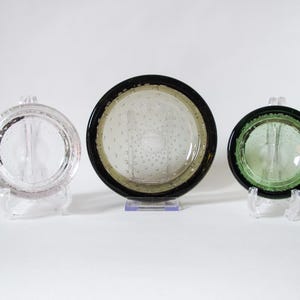 choice of 3 Whitefriars glass bowls, flint colour, ocean green colour or clear glass. Controlled air bubble design pattern number 9099 circa 1960s