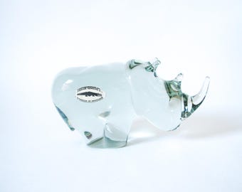 Ngwenya African Handmade Clear Glass Rhino Safari Wild Animal
