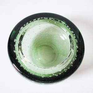 Whitefriars glass bow pattern 9099, ocean green color, controlled air bubble design circa 1960s