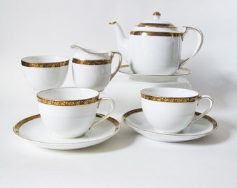 Noritake Tea Set, 2 Cups and Saucers, Tea Pot, Milk Jug, Sugar Bowl, Tea for Two Set, Made in Japan, Komaru Lt. Blue Backstamp c.1920s