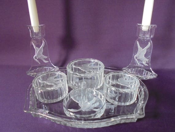 Art Deco Dressing Table Set Intaglio Czech Czechoslovakia Art Deco Intaglio