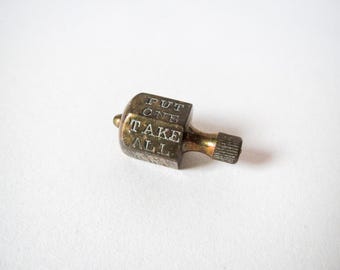 Vintage Brass Gaming Spinner, Put and Take Game, Teetotum, Early 20th Century Game Piece