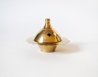 Vintage Small Brass Incense Burner, Base and Dome Lid, Fragrance Burner