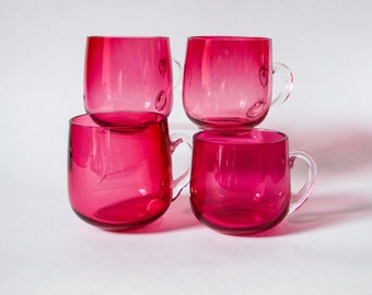 4 Victorian Cranberry Glass Cups, Handcrafted Glassware, Dessert / Custard Cups