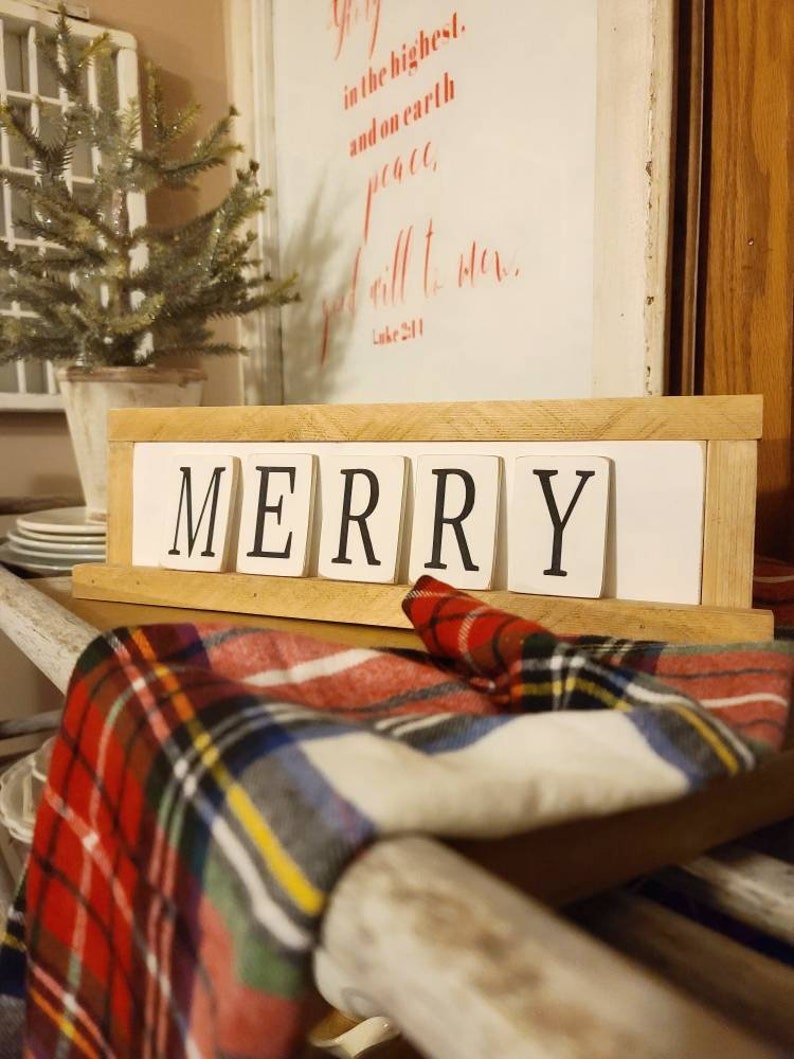MERRY mini letter ledge wood sign
