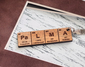 Periodic Table Name Keychain, Gifts for Him, Gifts for Her, Wood Gifts, Personal Keychain, Skull Keychain, Cool Keychain, Anniversary Gifts