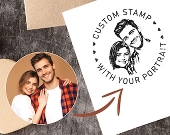 Custom family portrait rubber stamp - 5 ink color - Ink-self or handle stamp