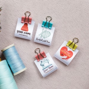 Personalized knitting labels and crochet labels for handmade Items, custom clothing size tags, children&#39;s clothing name labels