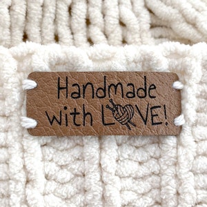 Customized Leather Tag - Handmade with Love - Mod. E - Handmade Tags for  Crochet Sewing Labels (Customized Text - 30 Pieces)