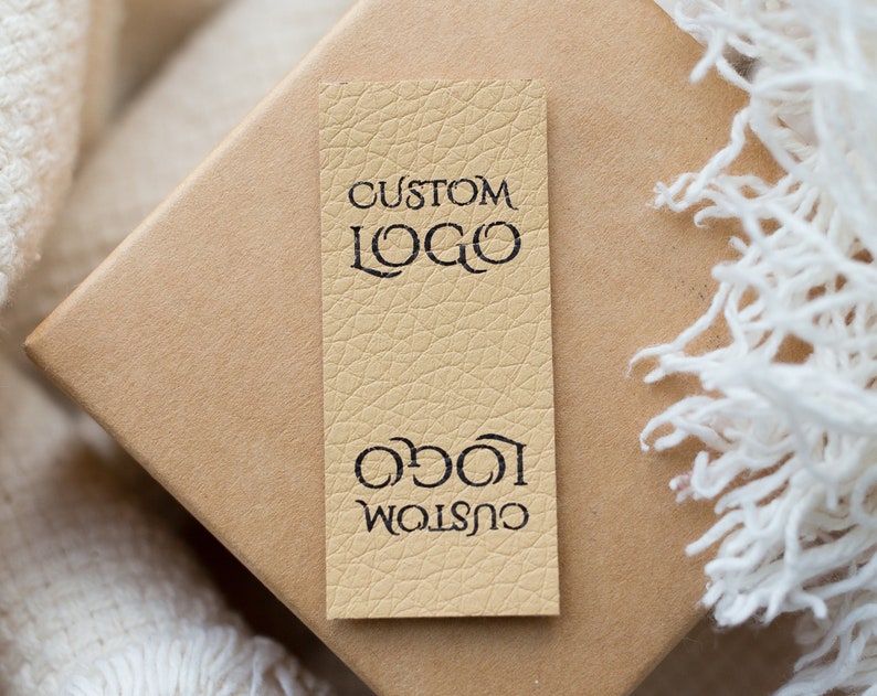 Custom Faux Leather Tags: No-Hole Clothing & Garment Labels with Printed Design image 1