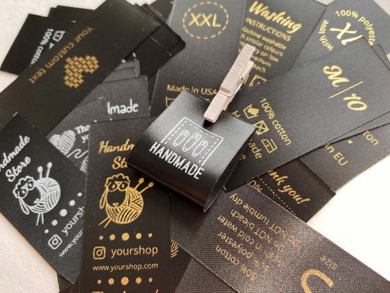 Custom logo and text black fabric clothing labels