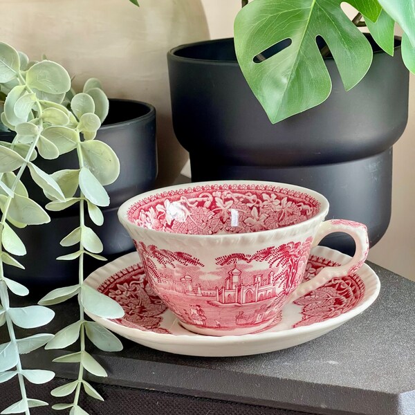 Vintage (1950s) Mason's Red "Vista" Teacup & Saucer | Made in England, Fine Bone China, Hand Painted