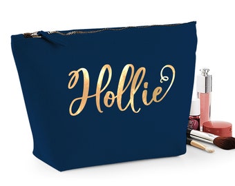 Regalo personalizado para ella: gris, azul marino o rosa, bolsa de maquillaje personalizada con letras doradas, plateadas o blancas, regalo perfecto para mujeres