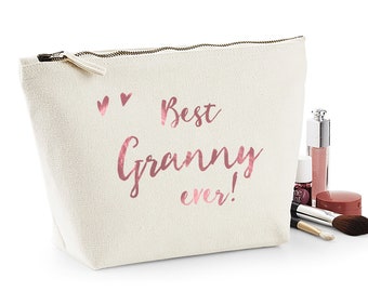 Granny gift - makeup bag - with white, gold, silver, rose gold or black writing "best granny ever"