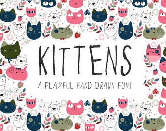Font "Kittens", hand drawn font, handwritten font, kids hand writing font - commercial license
