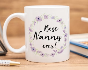 Barnflickmugg | Bästa barnflickan någonsin | Blommig kransmugg till mormor | Gåva till barnflickan från barnbarn | Omtänksam mormorspresent | Handgjord i Storbritannien