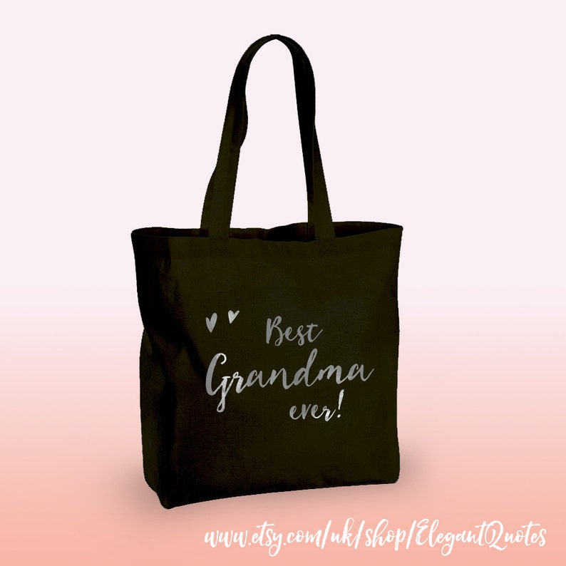 silver or black finish. 100/% cotton tote bag for grandma with gold Grandma gift