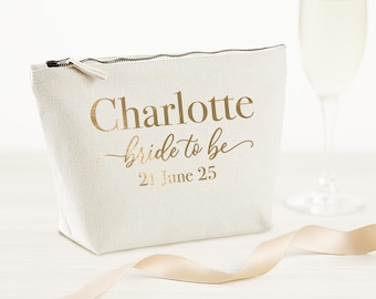 Personalised Bride To Be Makeup Bag: Cotton Canvas Hen Party Gift