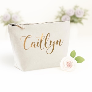 Trousse de maquillage personnalisée en toile de coton avec nom