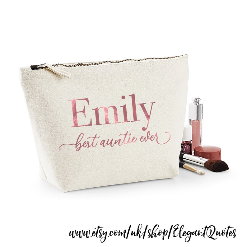 Auntie gift - personalised cotton canvas makeup bag with writing "Best Auntie ever!"