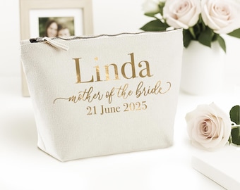 Personalised Mother of the Bride Makeup Bag: Cotton Canvas Cosmetic Travel Pouch