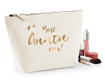 Regalo de tía - bolsa de maquillaje - bolsa de accesorios de lona con letras doradas, plateadas o rosas, regalo de cumpleaños
