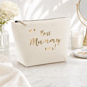 "Kosmetiktasche aus Baumwollcanvas mit ""Best Mummy Ever"" Vinylfolie."