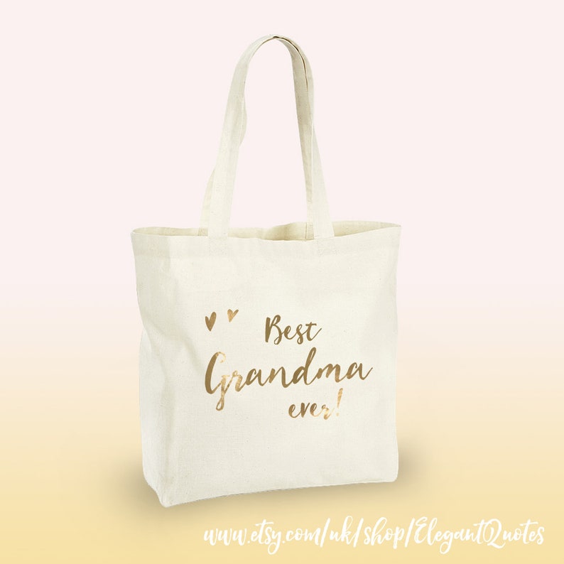 silver or black finish. 100/% cotton tote bag for grandma with gold Grandma gift
