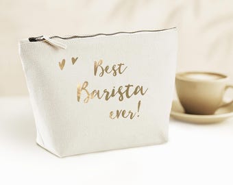 Bester Barista aller Zeiten Make-up-Tasche: Kosmetiktasche aus Baumwoll-Canvas mit Metallic-Vinyl