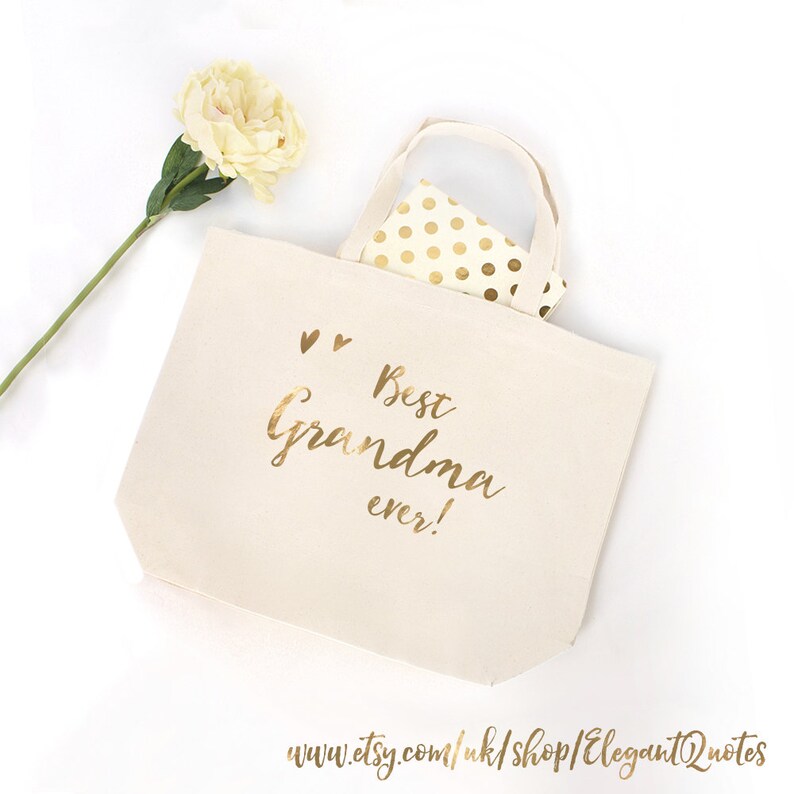 silver or black finish. 100/% cotton tote bag for grandma with gold Grandma gift