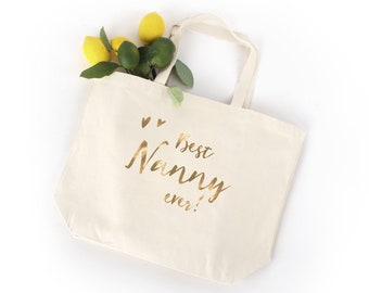 Nanny gift -  100% cotton tote bag for nanny with gold, silver or black lettering, birthday gift