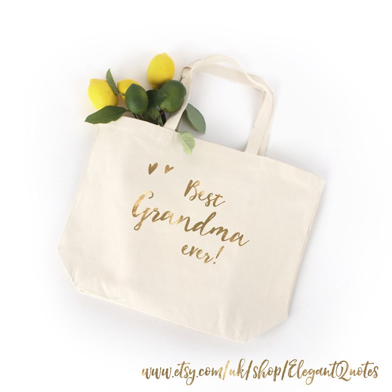 silver or black finish. 100/% cotton tote bag for grandma with gold Grandma gift