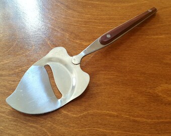 Mid century cheese plane slicer knife with serrated edge stainless with wood handle Made in Japan