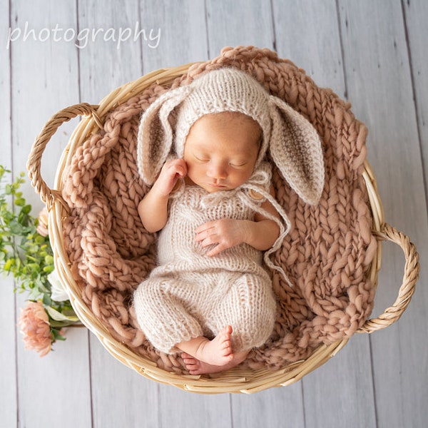 Pasgeboren Romper Set pasgeboren Romper pasgeboren hoed pasgeboren konijntje hoed pasgeboren foto rekwisieten pasgeboren overall pasgeboren Bunny pasgeboren outfit baby