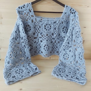 Women Blouse Long Sleeve Crochet Sweater Granny Squared Blouse Women Lace Pullover  Girl Crochet Jumper Women Blouse Crocheted Pullover
