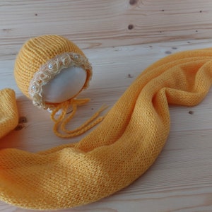Angora Newborn Wrap Set: Handmade Baby Bonnet, Photo Prop