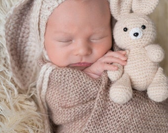 Stricken Hasenspielzeug, Häschenspielzeug Requisiten Neugeborenen Hasen Requisiten Kuscheltier Häschen Spielzeug Neugeborene Foto Requisiten Neugeborene Häschen, Neugeborene Hut Spielzeug Foto Requisiten Baby