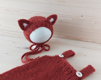 Newborn Romper Set Newborn Fox Hat Newborn Romper Newborn Hat Newborn Photo Props Newbor Fox Outfit Newborn Overalls Baby Clothes Girls Boys