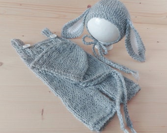 Mohair Neugeborenen Strampler Set Neugeborenen Romper Hut Newborn Bunny Hut Mohair Neugeborene Mütze Neugeborenen Foto Requisiten Neugeborene Mohair Outfit, Neugeborene