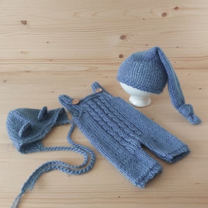 Mohair Newborn Romper Set: Bear Hat, Sleepy Hat - Photo Prop Outfit