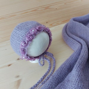Newborn Angora Wrap Set: Handmade Baby Bonnet, Photo Props